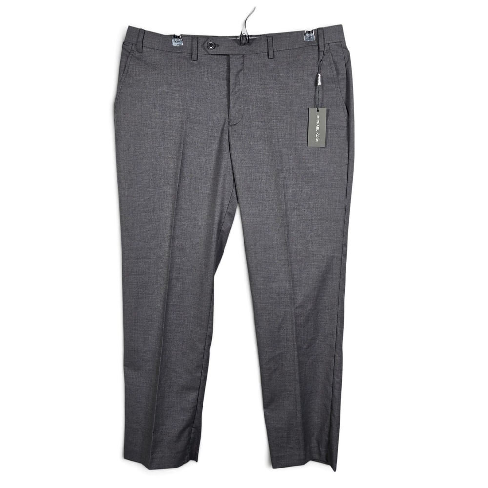 Michael Kors Dress Pants Mens 38x30 Monroe Grey Flat Front Straight Leg NWT